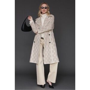 New Avec Les Filles Wool Blnd Checkered Blanket Stitch Coat XS $290